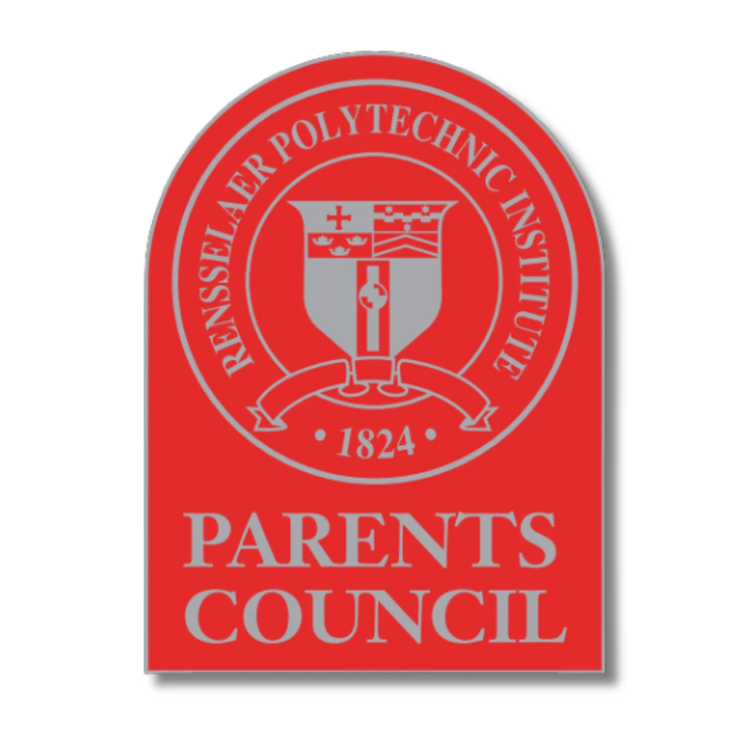 The image is a red emblem featuring the seal of Rensselaer Polytechnic Institute with the text "Parents Council" beneath it.